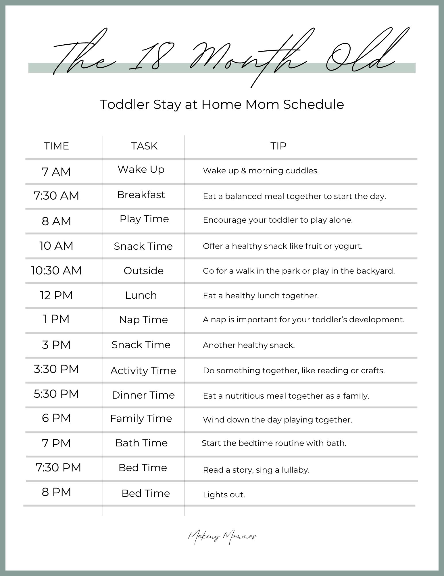 pin image of a sample 18 month old toddler stay at home mom schedule