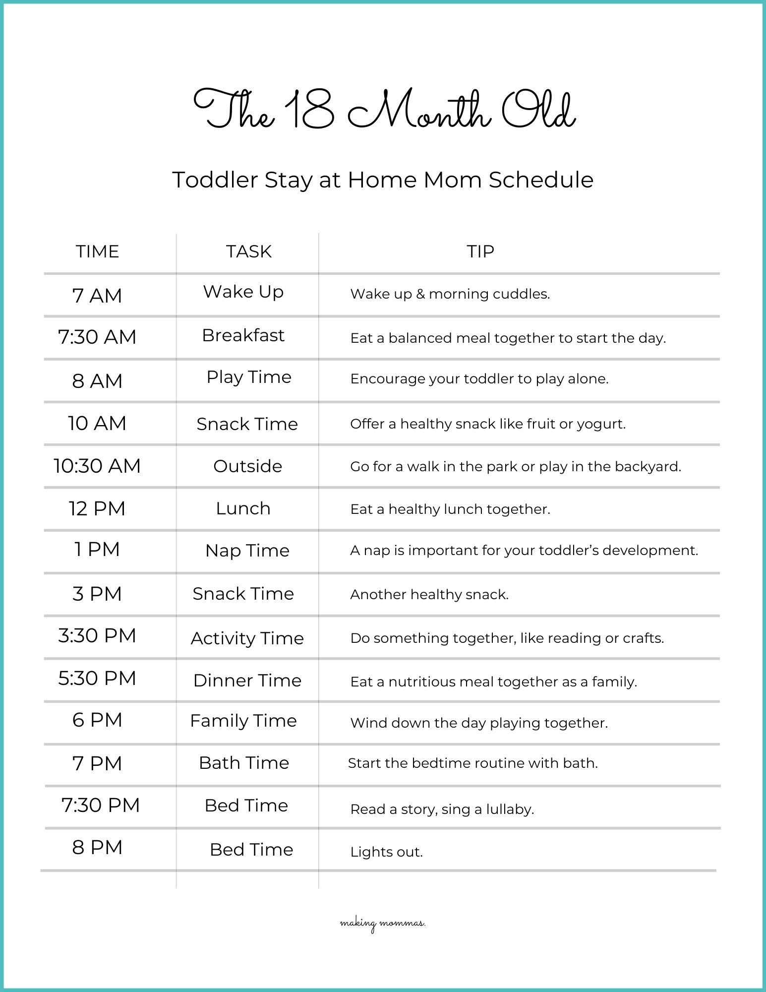 pin image of a sample 18 month old toddler stay at home mom schedule