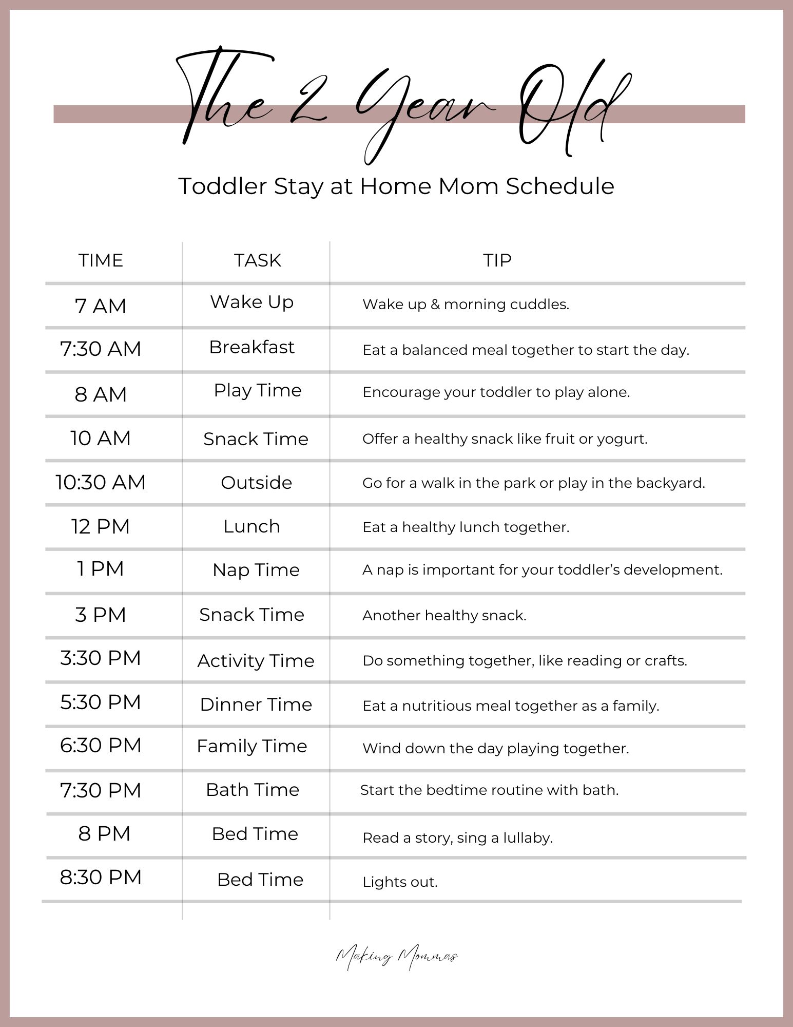 pin image of a sample 2 year old toddler stay at home mom schedule