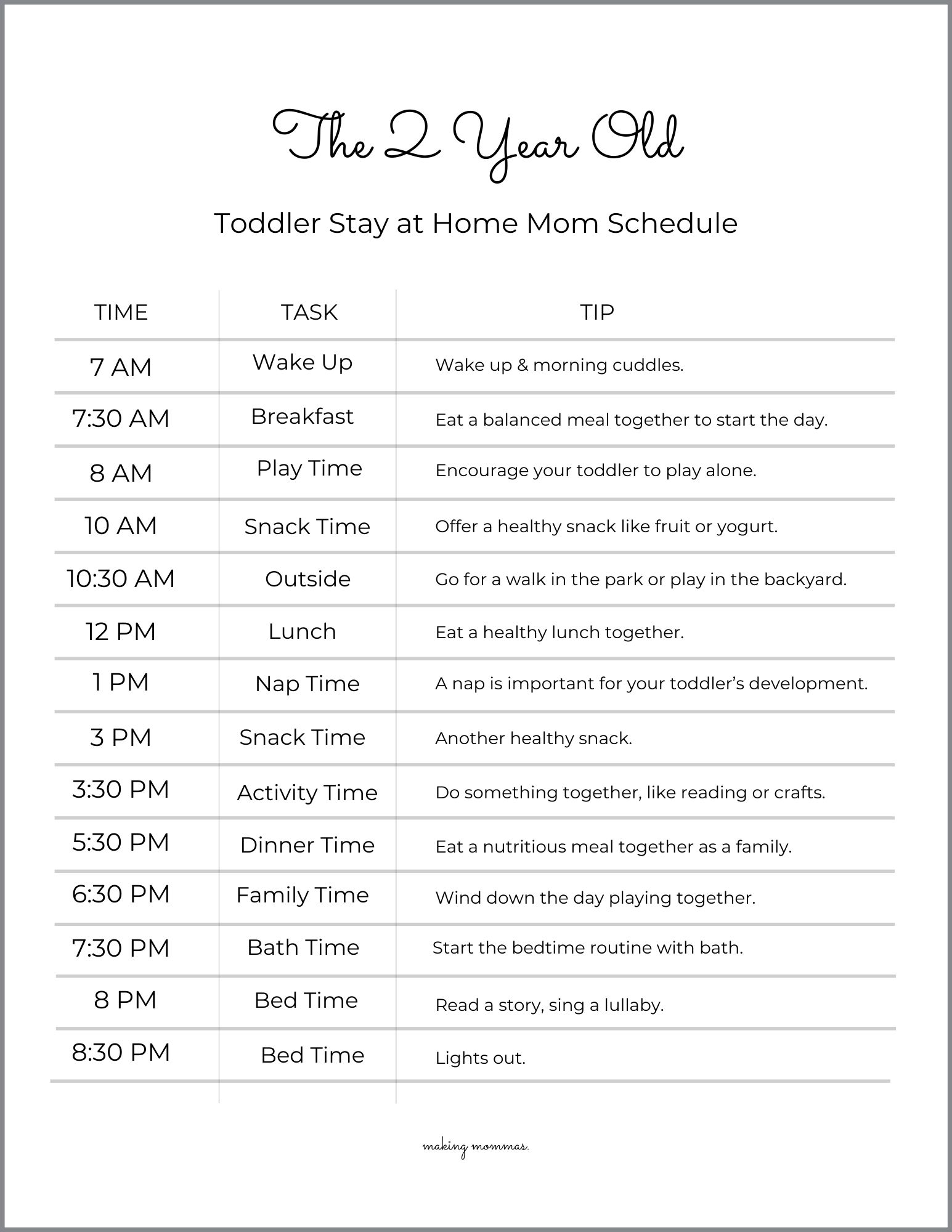 pin image of a sample 2 year old toddler stay at home mom schedule