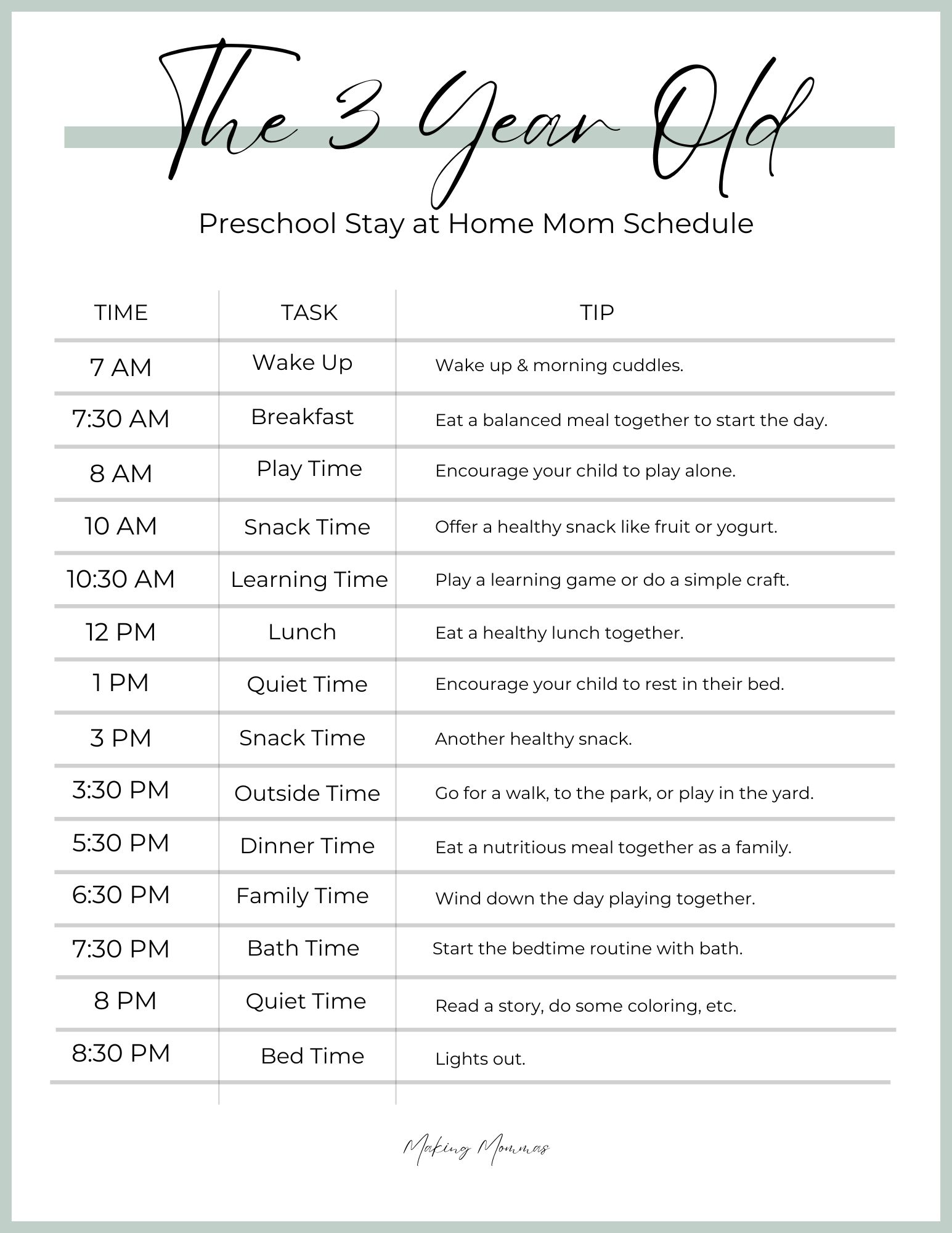 pin image of a sample 3 year old stay at home mom schedule