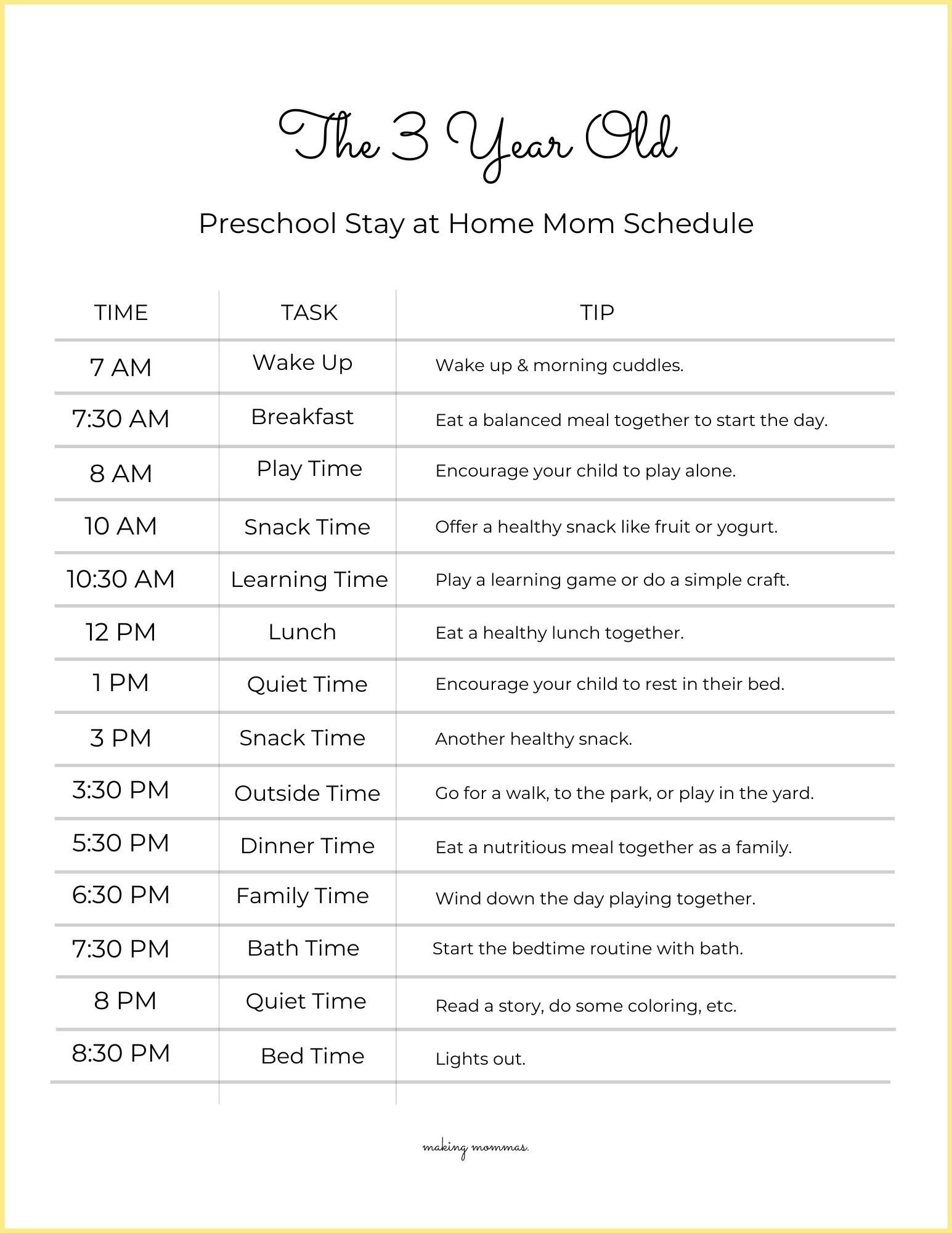 pin image of a sample 3 year old stay at home mom schedule