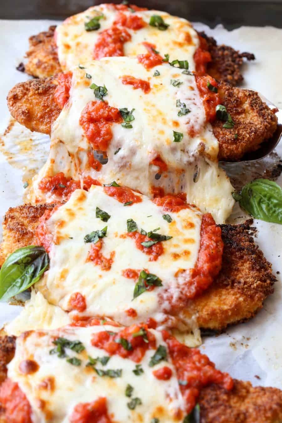 Image of chicken parmesan on a pan