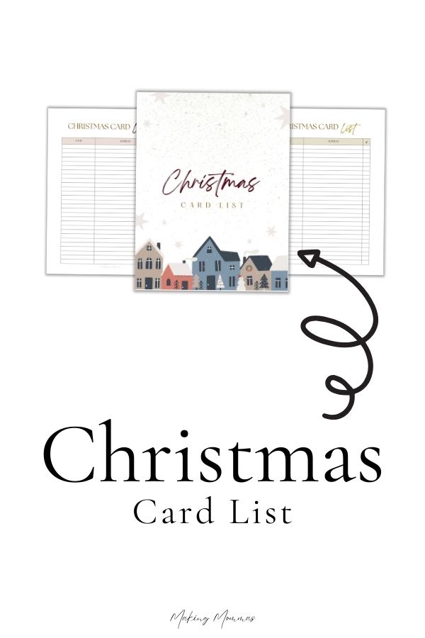 Preview of the Christmas Card List section from the Christmas Planner, designed to help track recipients, addresses, and mailing dates. Perfect for staying on top of your holiday card organization.