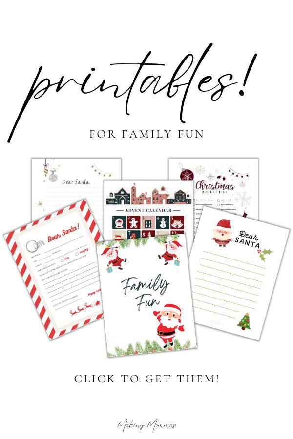 Preview of the Family Fun section in the Christmas Planner, including printable pages like a Christmas bucket list, letters to Santa, and an advent calendar. Perfect for creating joyful holiday memories with kids