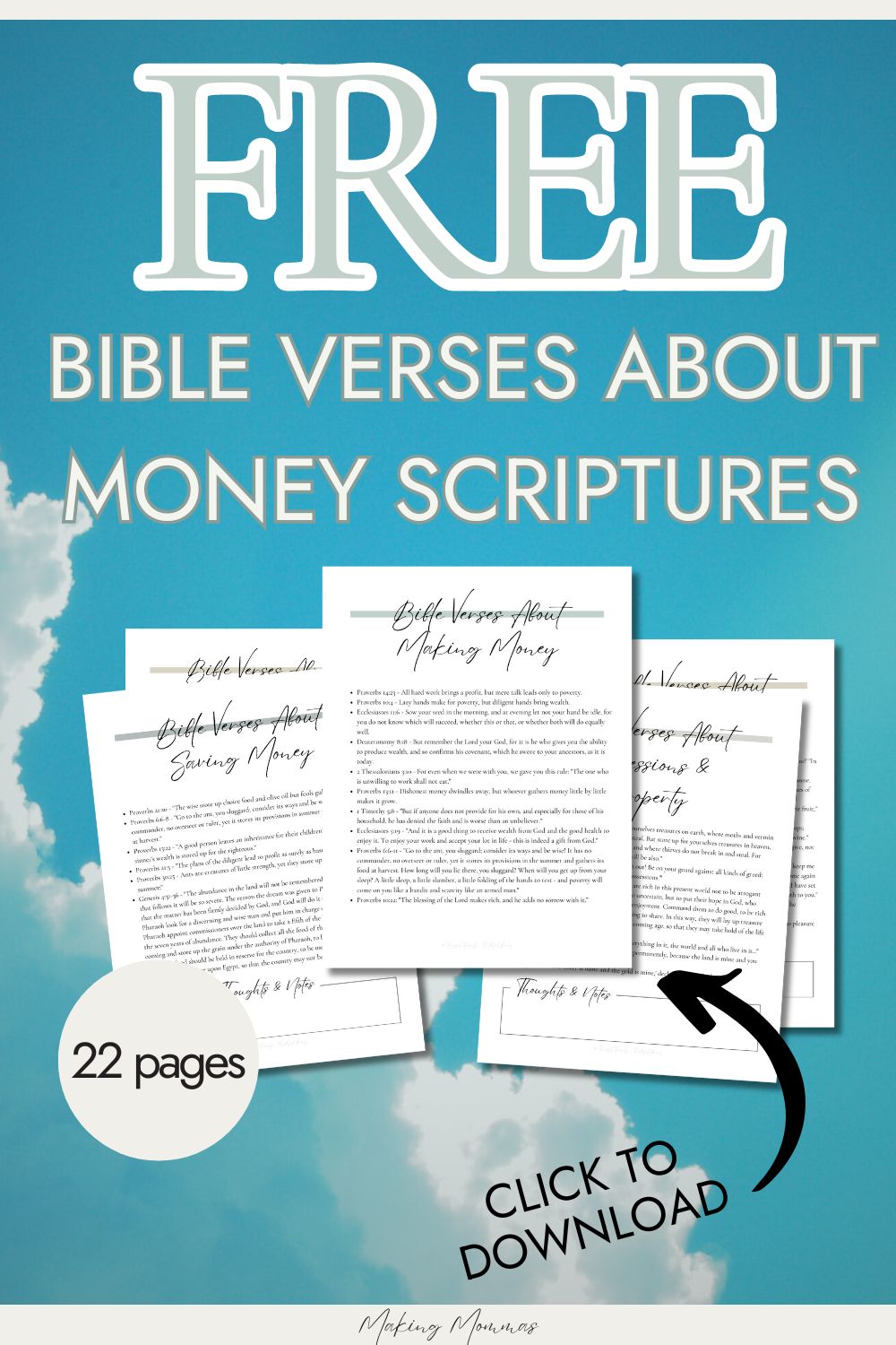 Pin image of free bible verses about money scriptures with clouds in the background