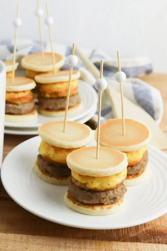 image of mini pancake sandwiches on a plate