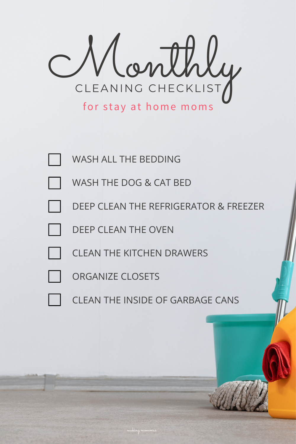 image of a monthly cleaning checklist for stay at home moms