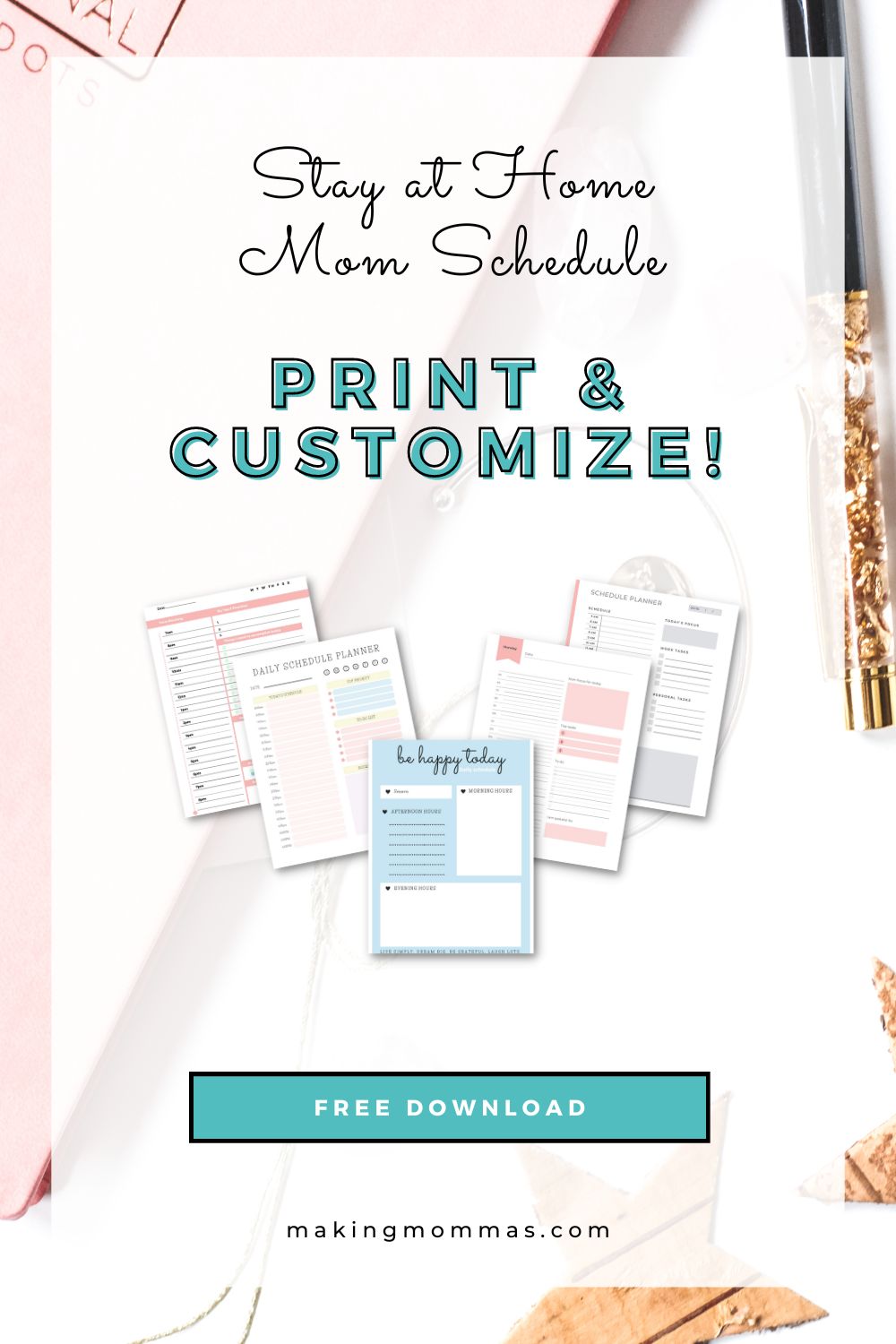 Pin of a free stay at home mom schedule that you can download, customize and print