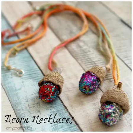 image of painted glittery acorn necklaces