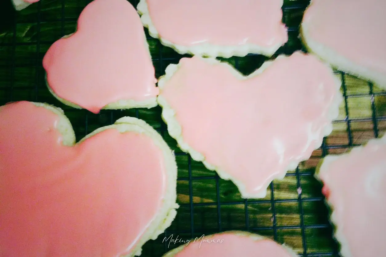 image of heart shaped pink sugar cookies