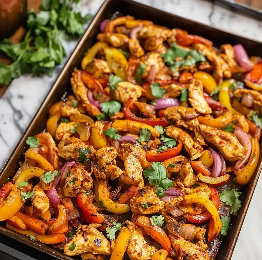 image of sheet pan chicken fajitas