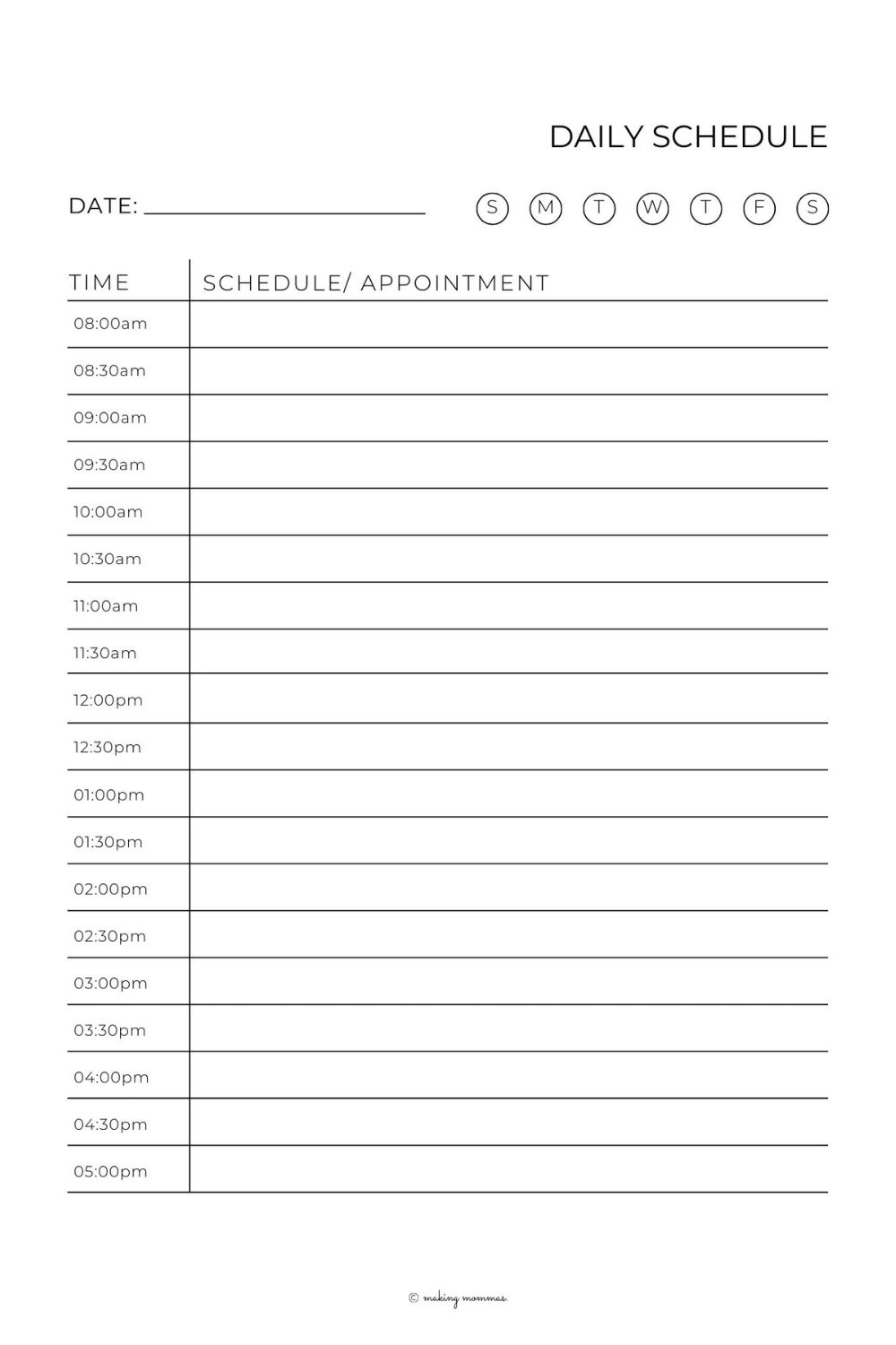 daily sahm schedule printable