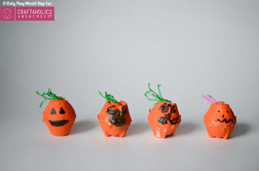 image of pumpkins made from egg cartons lined up