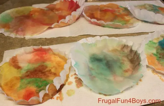 image of coffee filters painted in fall colors