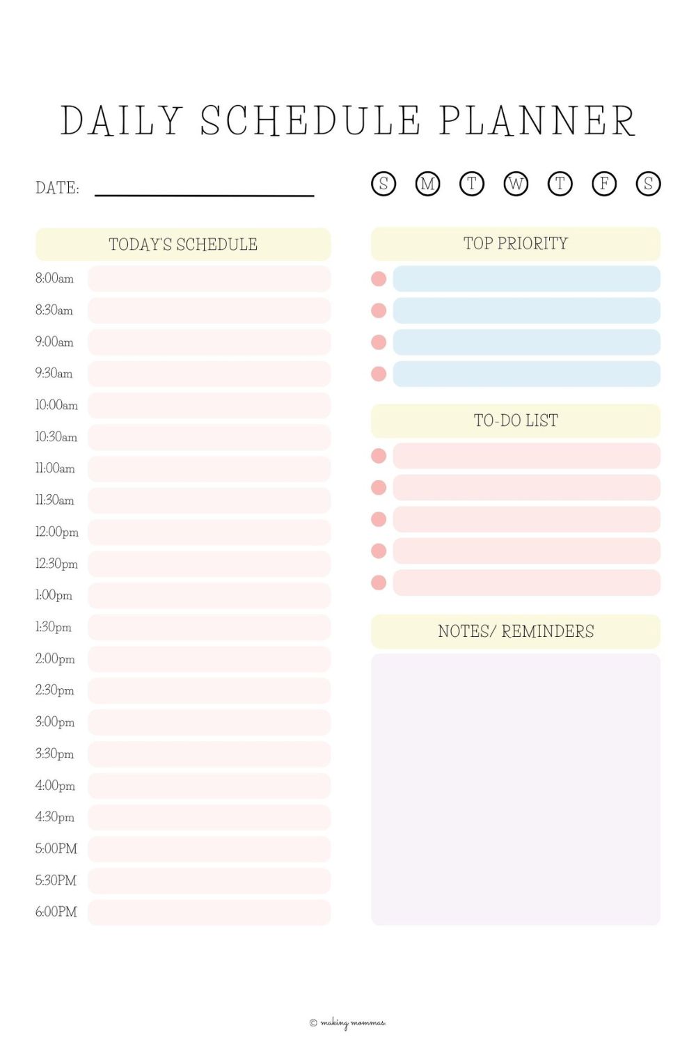 daily stay at home mom schedule planner template