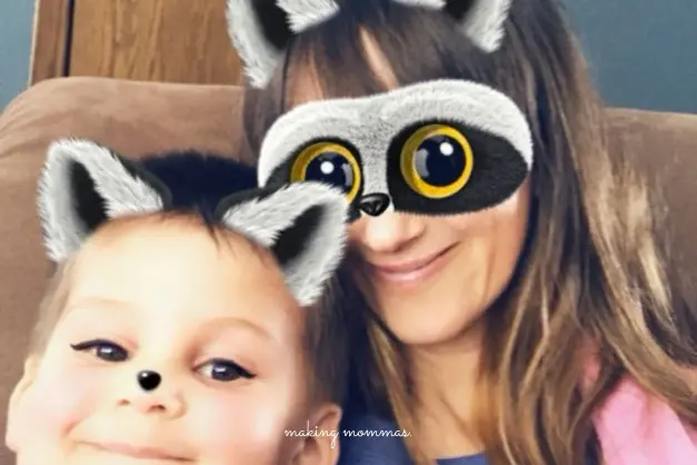 image of mom and son with racoon eyes and nose