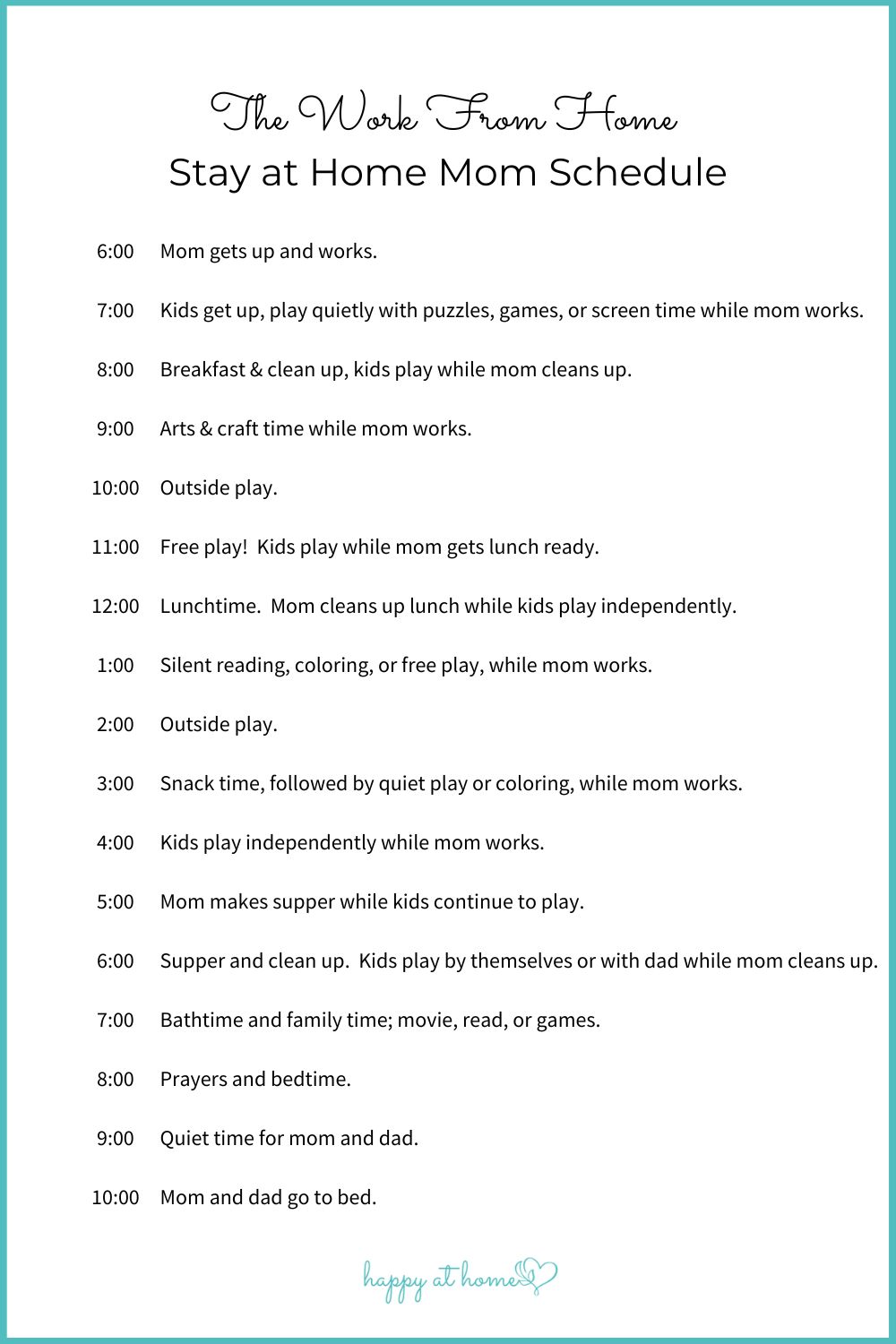 image of a work from home mom schedule
